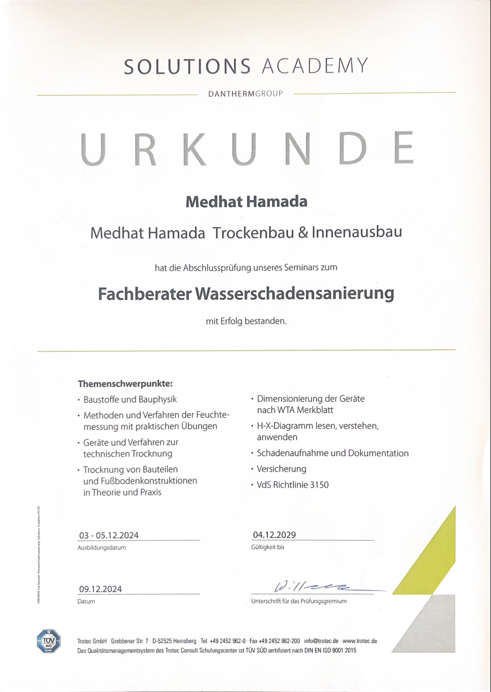 Fachberater Wasserschadensanierung
